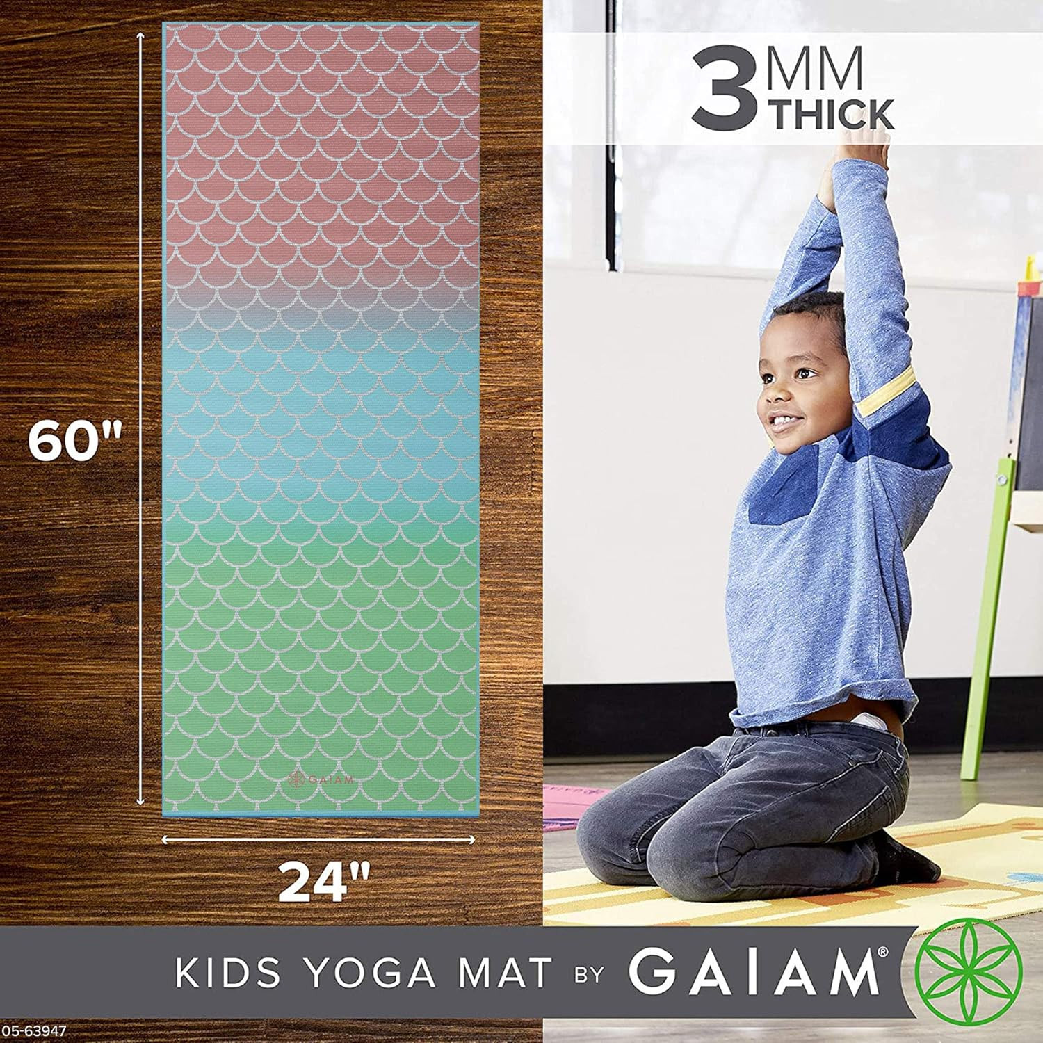 Yoga Exercise Mat for Kids 60&Prime;x24&Prime; 3mm w/ Playful Prints for Babies & Toddlers