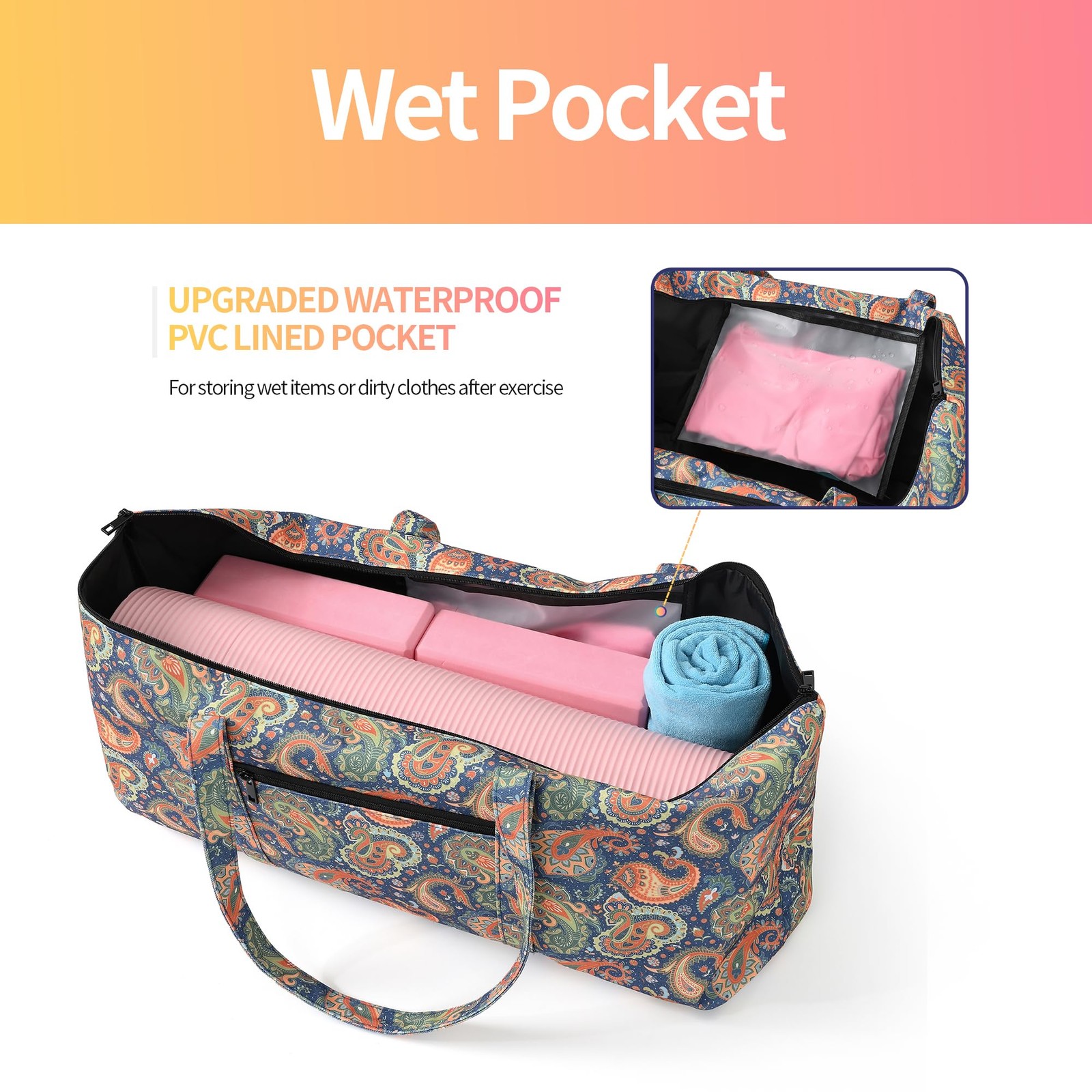 Large Yoga Mat Bag Carrier Gym Tote Wet Pocket Workout Pilates Travel Women