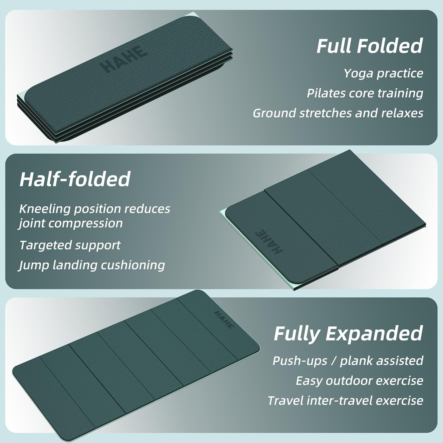 Foldable Yoga Exercise Mat, 74&Prime;Lx32&Prime;Wx1/3&Prime;Thick, TPE Multi-Purpose Workout Mats