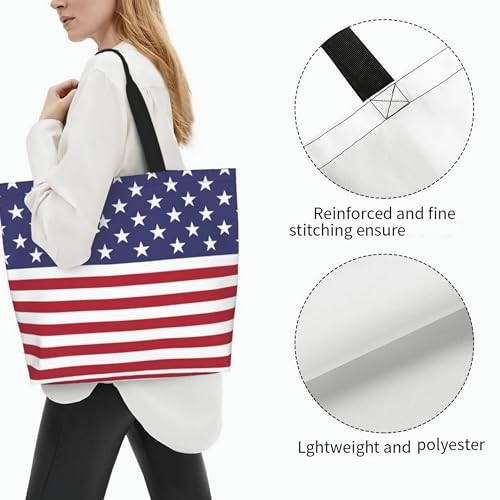 Cute Flag Tote Bag for Women and Men Reusable Shoulder One Size Usa Flag E