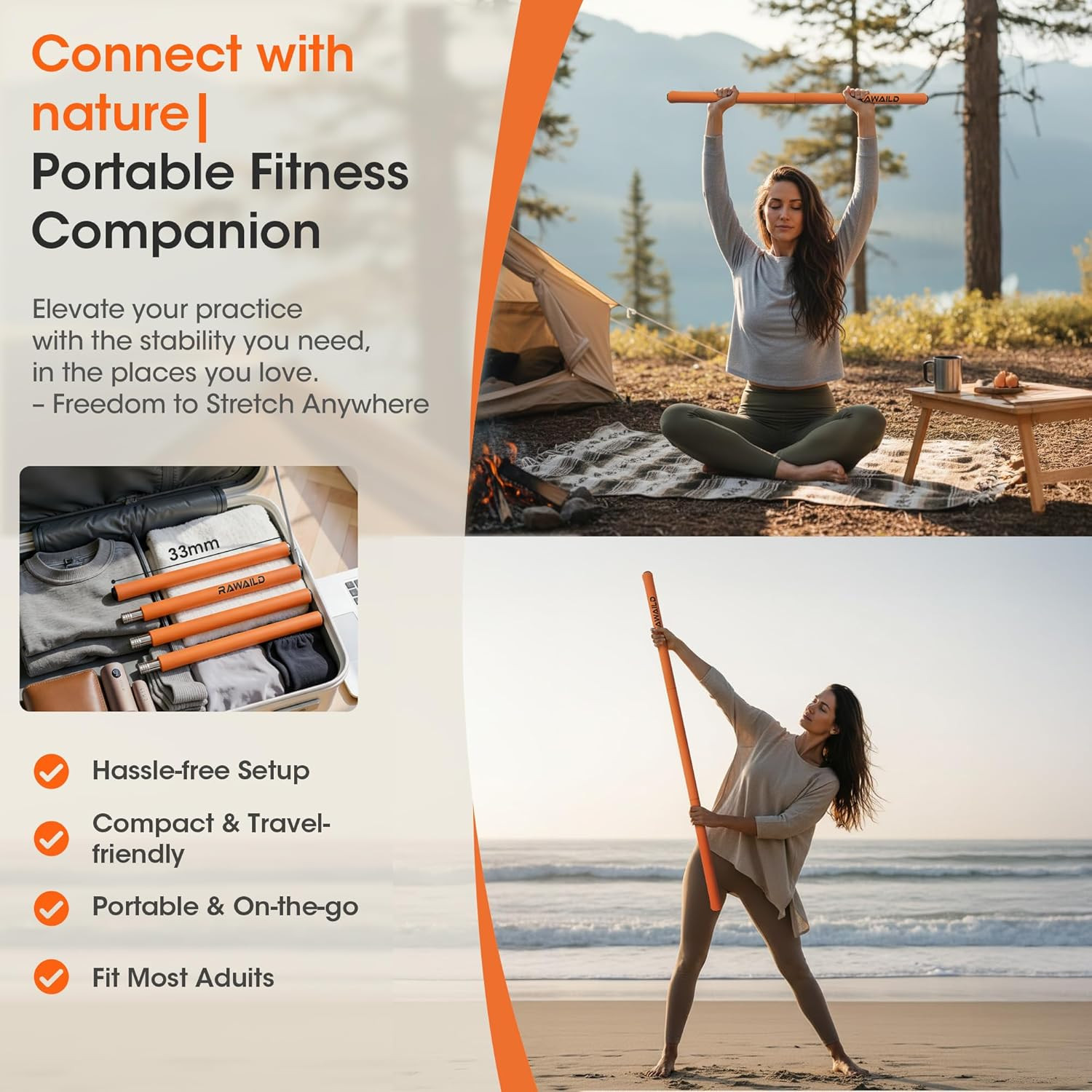 Yoga Stick, Upgraded 5Ft Sturdy Steel Mobility Stick, Adjustable Exercise Equipm