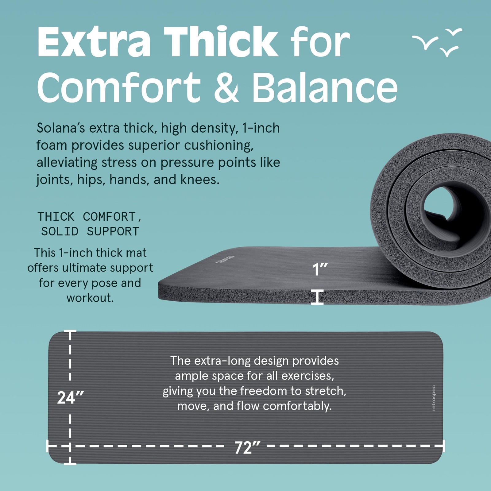Retrospec Solana Yoga Mat 1&Prime; Thick With Nylon Carry Strap 1 inch, Graphite