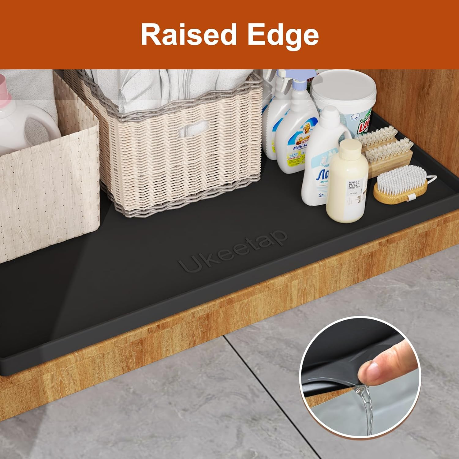 Extra Thick Silicone Mat Waterproof with Raised Edge 34&Prime; X 22&Prime;, under Sink Mat f