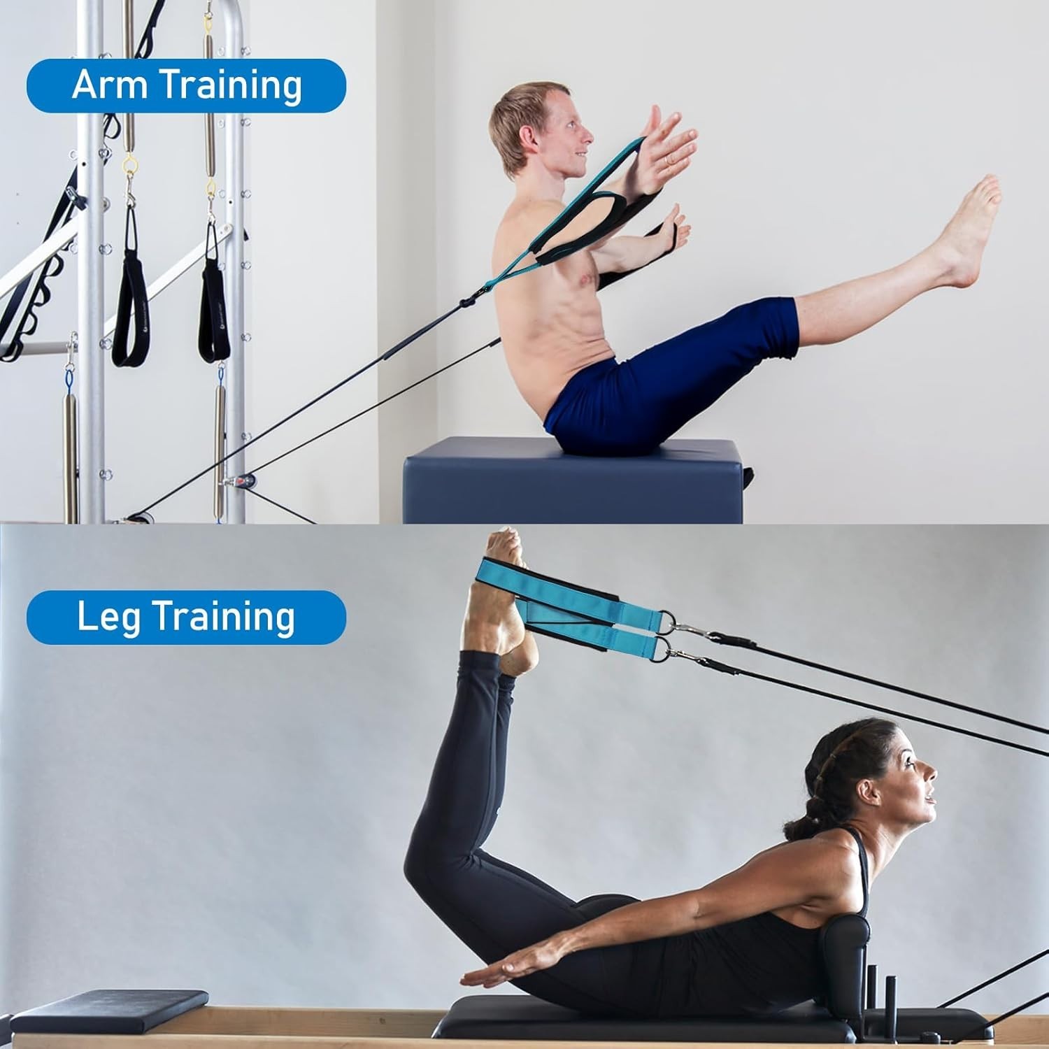 Pilates Straps – Double Loop D-Ring Straps for Reformer, Padded, Home Gym Wor…