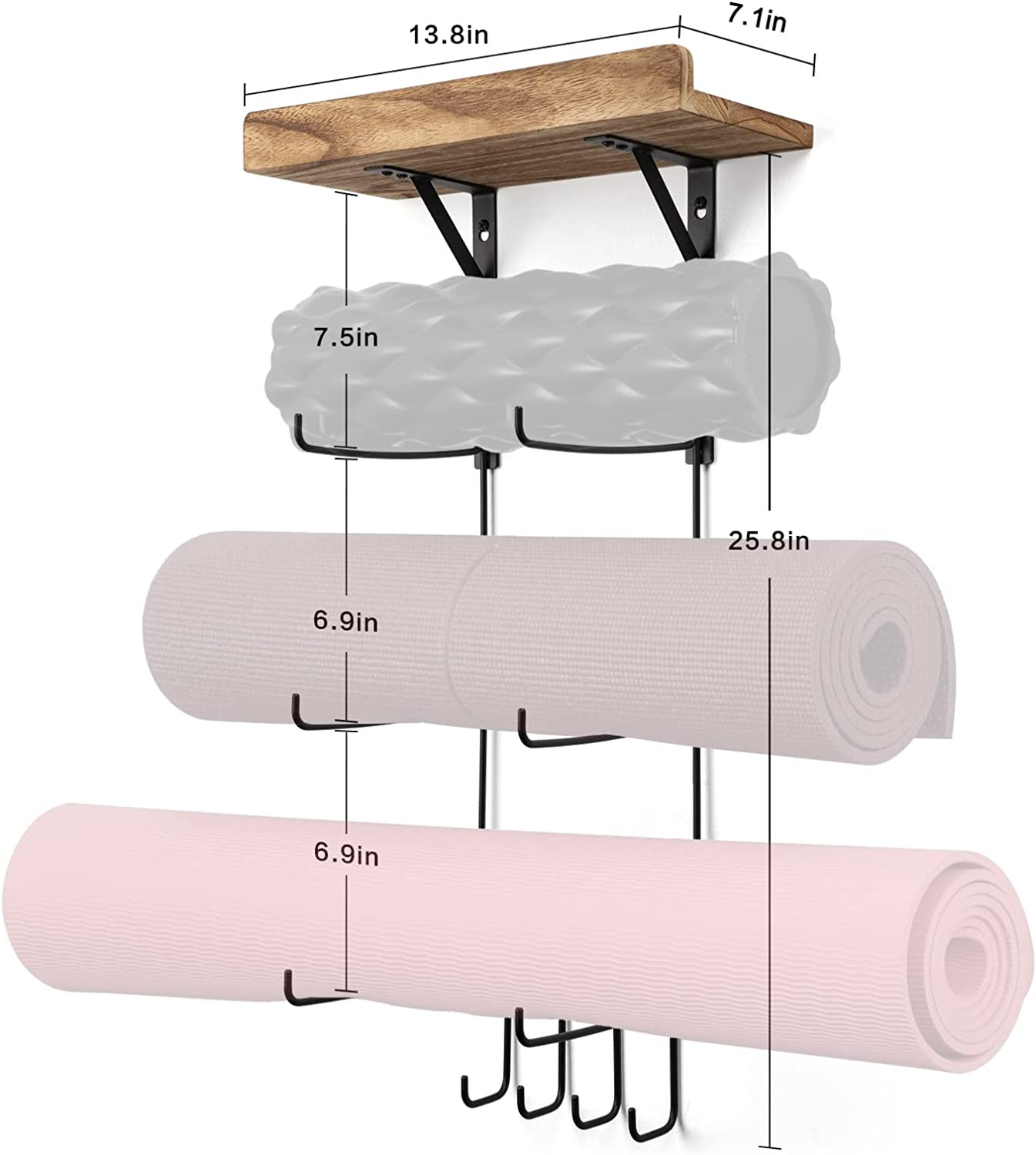2 PACK Yoga Mat Holder Wall Mount Yoga Mat Storage Shelf Rack Home Gym Accessori