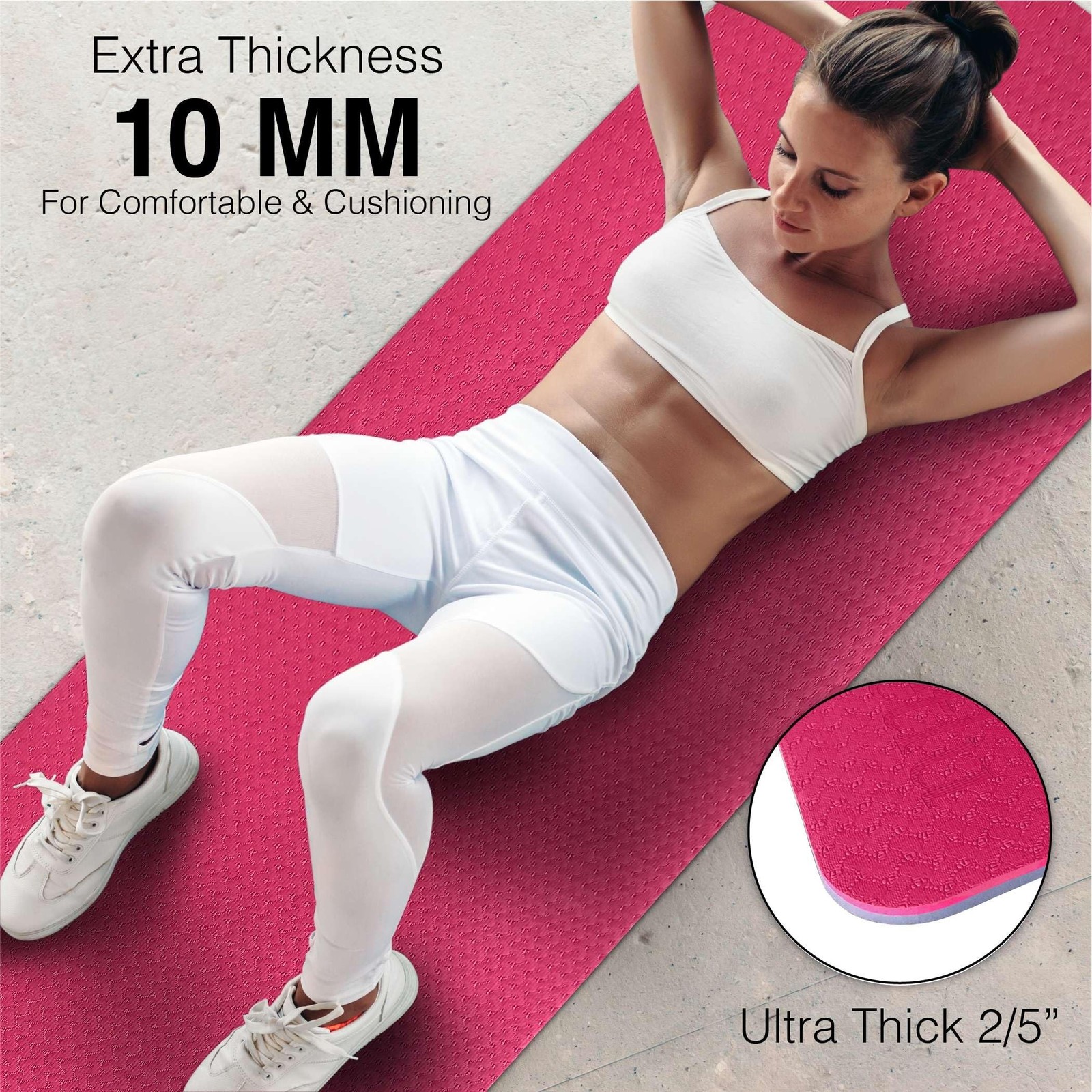 Yoga Mat with Strap – 10mm & 12mm Thick Yoga Mat, Non-Skid Dual Surface Wo