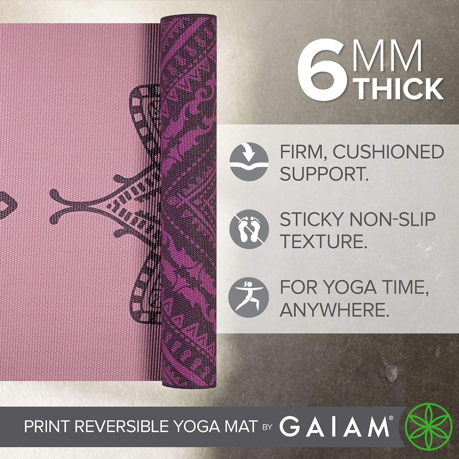 Gaiam Yoga Mat – Premium Print Reversible Extra Thick Non Slip Exercise & Fitnes