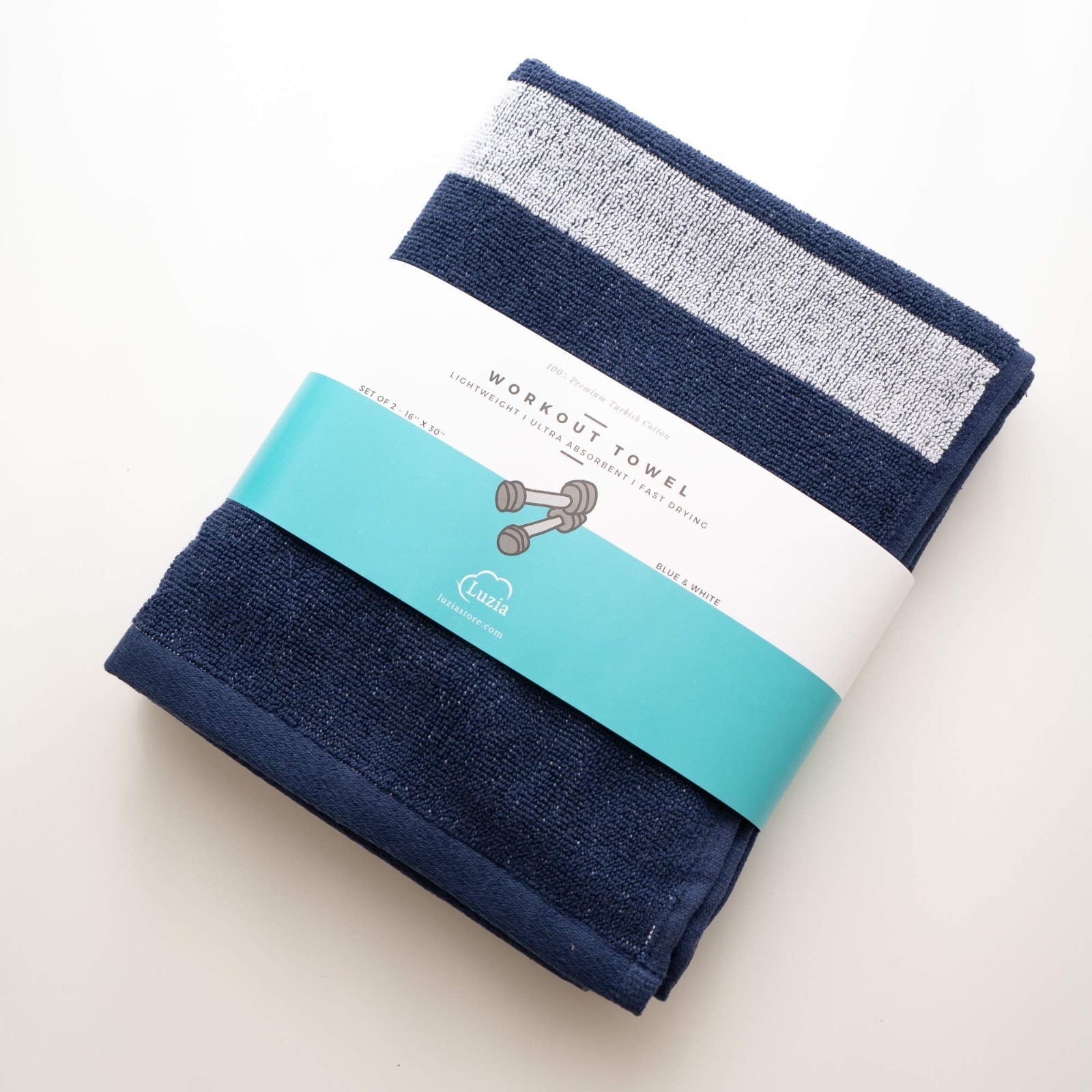 Premium 100% Turkish Cotton Striped Workout Towels (2 Pack) – Super Absorbent, L