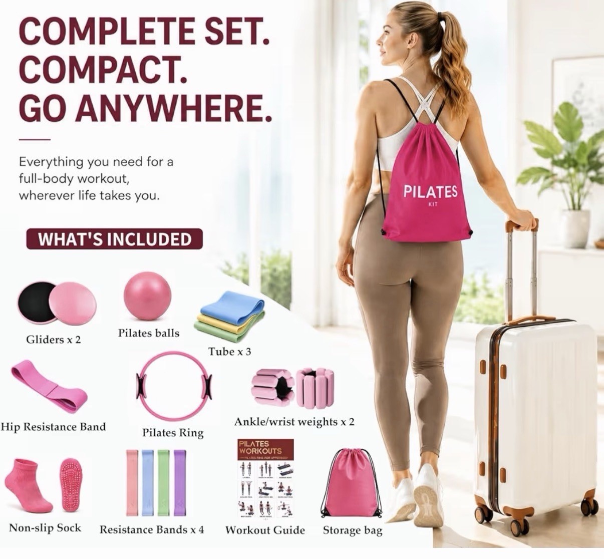 Compact Pink Pilates Ring with Black Handles for Unisex Adults
