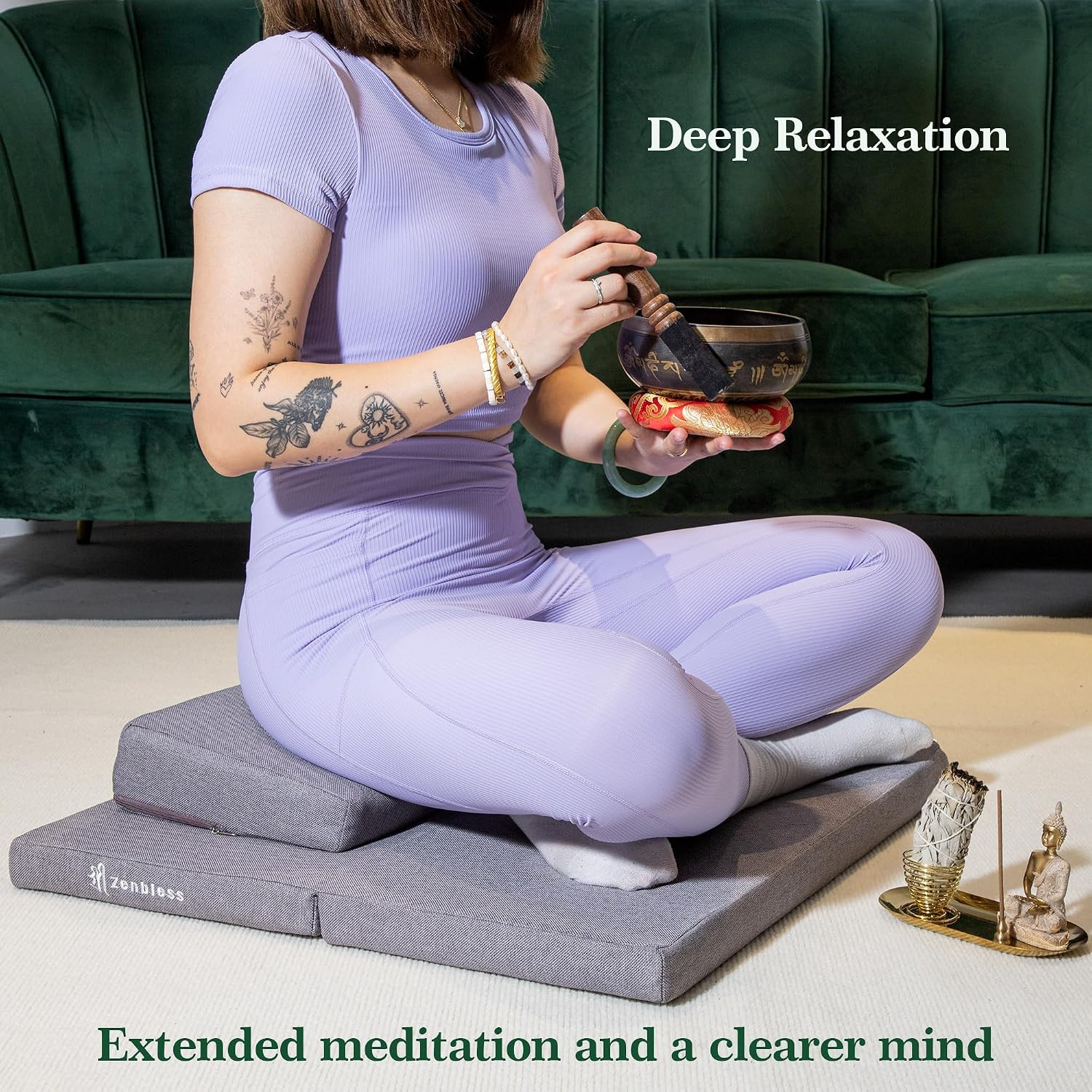 Zafu & Zabuton Meditation Cushion Set – Large Yoga Floor Pillow & Mat 23.6