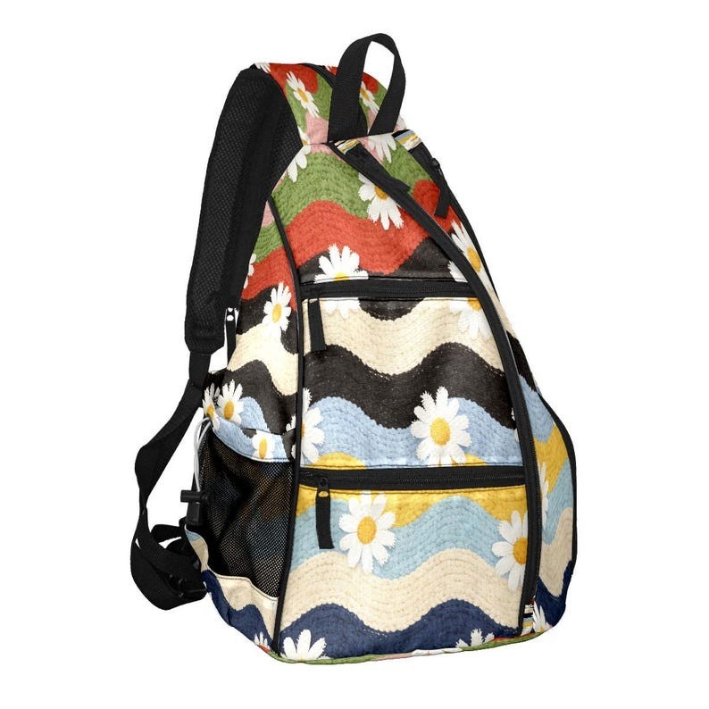Striped Daisy Pickleball Backpack: Convertible Sling Bag, Lightweight and Adjust