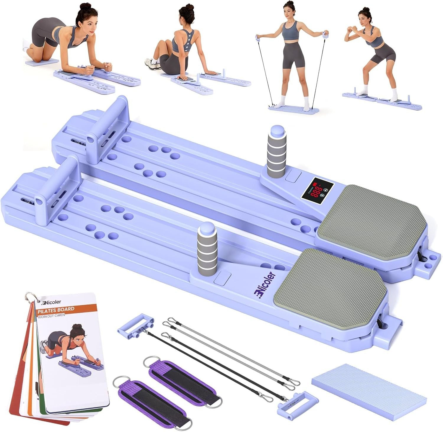Nicoler Portable Pilates Reformer Set- Pilates Board 8-in-1 Multi-Functional Pil