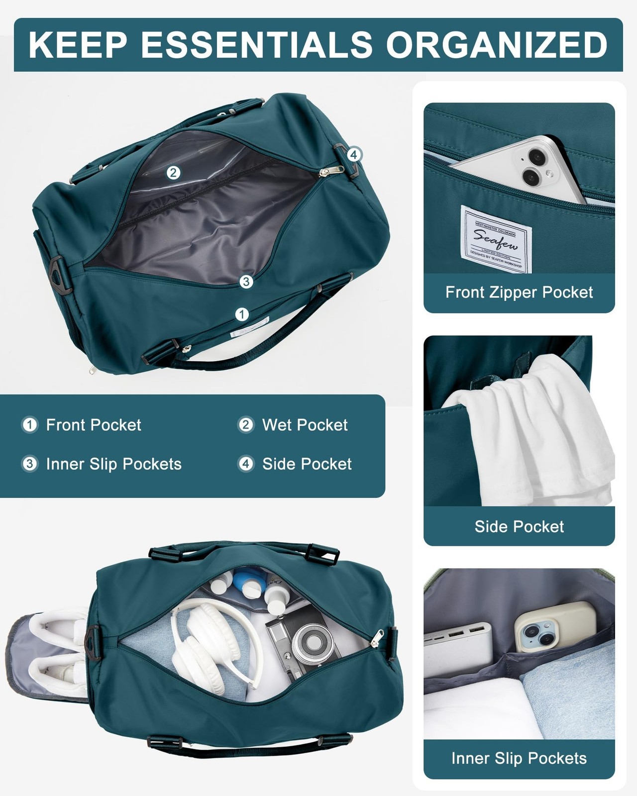 Gym Bag Womens Mens with Shoes Compartment and Wet Pocket Travel Duffel Bag f…