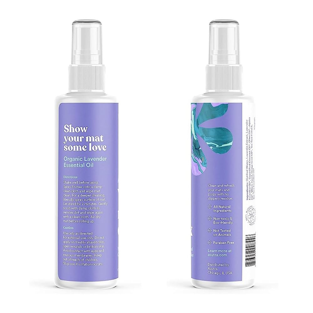 ASUTRA Yoga Mat Cleaner Spray Peaceful Lavender, 4 fl oz No Slippery Residue…