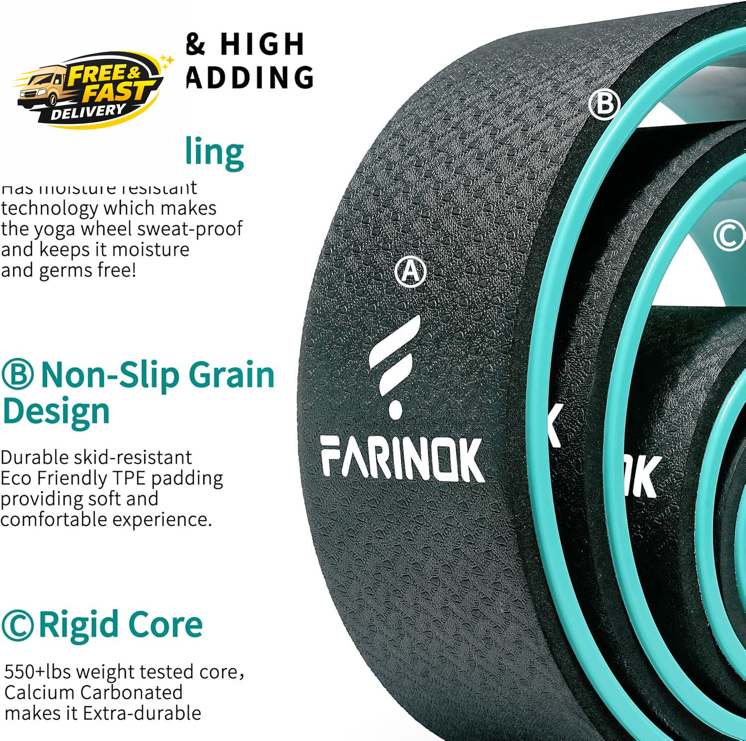 Yoga Wheel Set of 3+1, Upgraded 10MM Thick Back Wheels for Pain Relief & Stretch