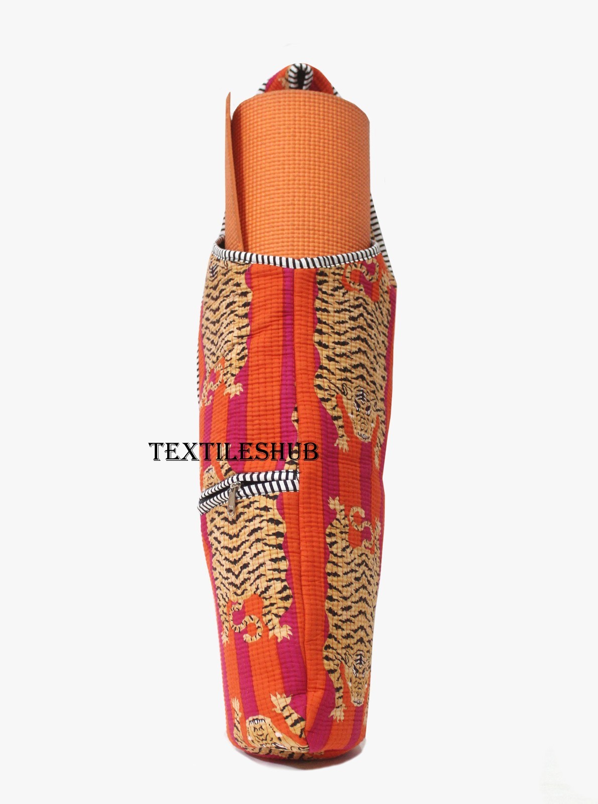Handmade Cotton Yoga Mat Carrier Quilted Tiger Print Sling Shoulder Bag