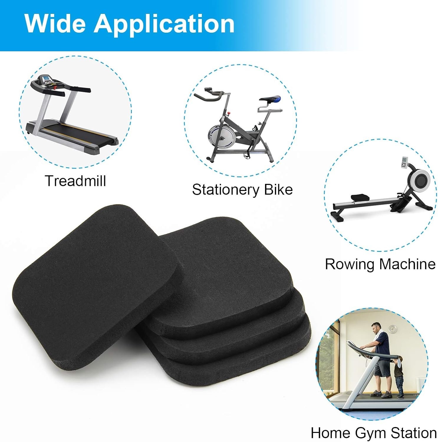 4Pcs Treadmill Mats, High Density Equipment Pads Noise Reduction for Floor Pr…