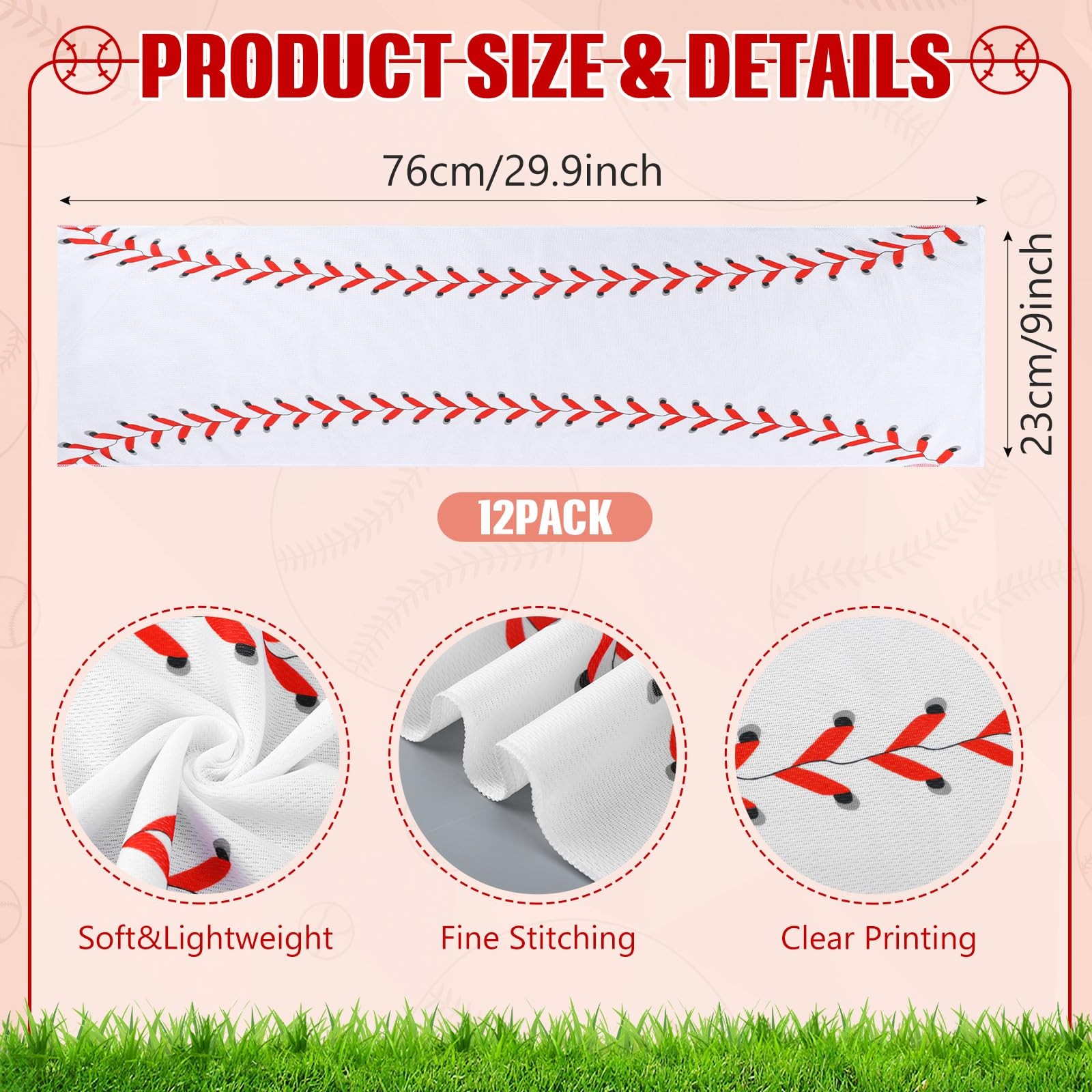 Tegeme 12 Pack Mini Baseball Cooling Towels, 30&Prime;x9&Prime; 30&Prime; x 9&Prime;, White