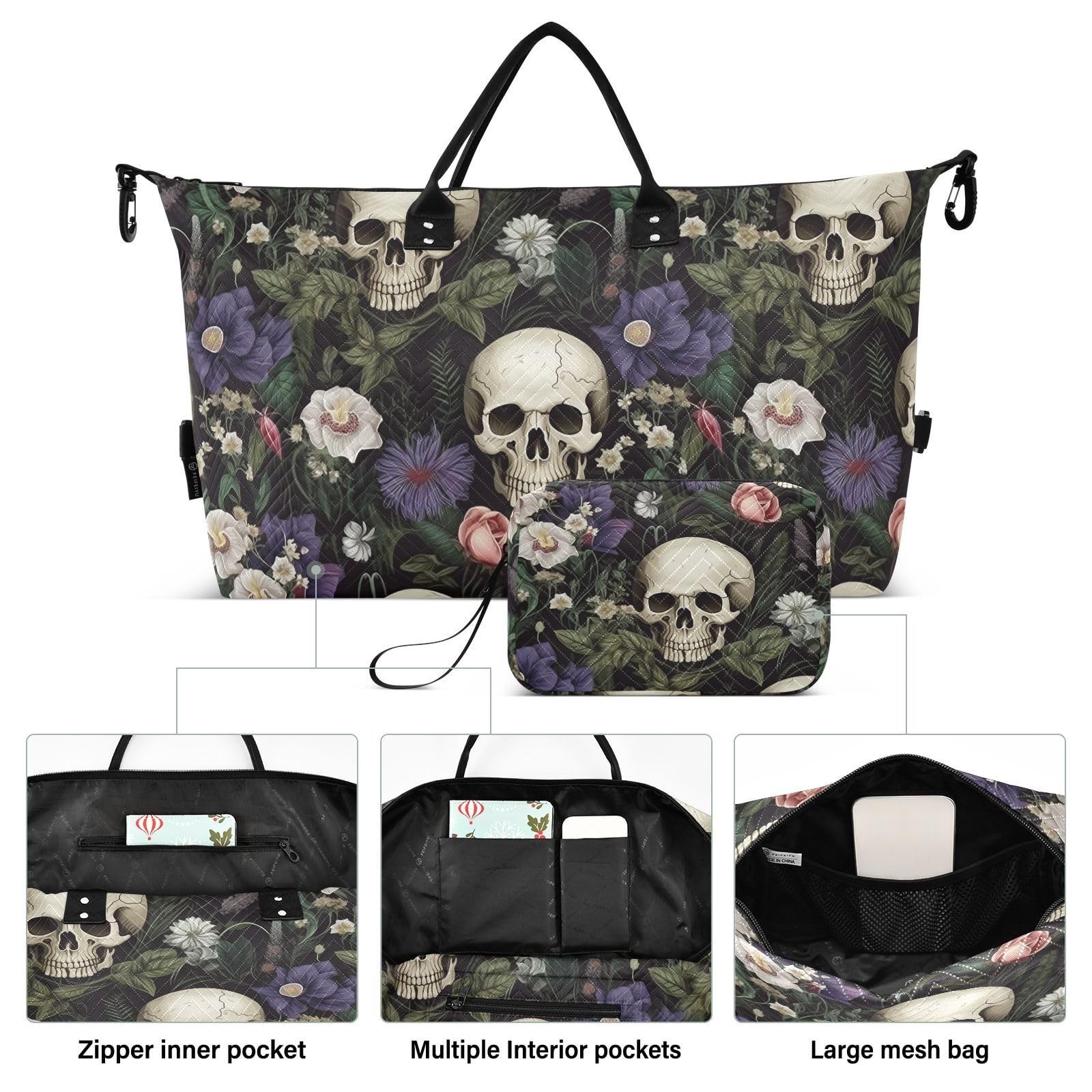 Skull Travel Duffle Gym Weekender Swim Bag with Toiletry Bag for Women – Purp…
