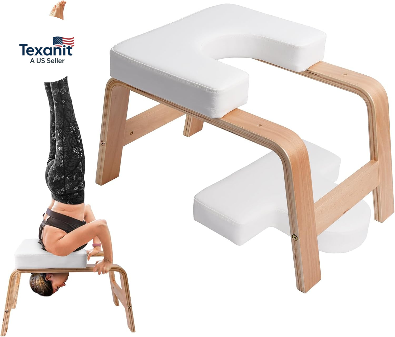 Yoga Headstand Bench, Yoga Inversion Chair, Headstand Trainer with Wood Frame an