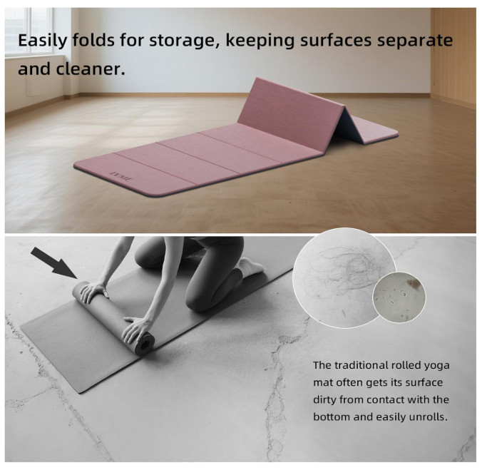 Foldable Yoga Mat, Environmental Sports Mat, Odorless TPE Material 71 x 24 inche