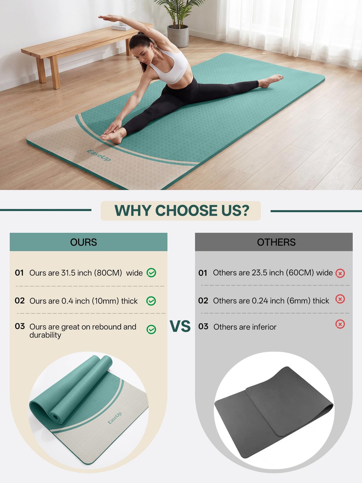 Extra Thick Yoga Mat -2/5 inch (10MM), 72.8×31.5&Prime; Extra Long-Wide, Profession…