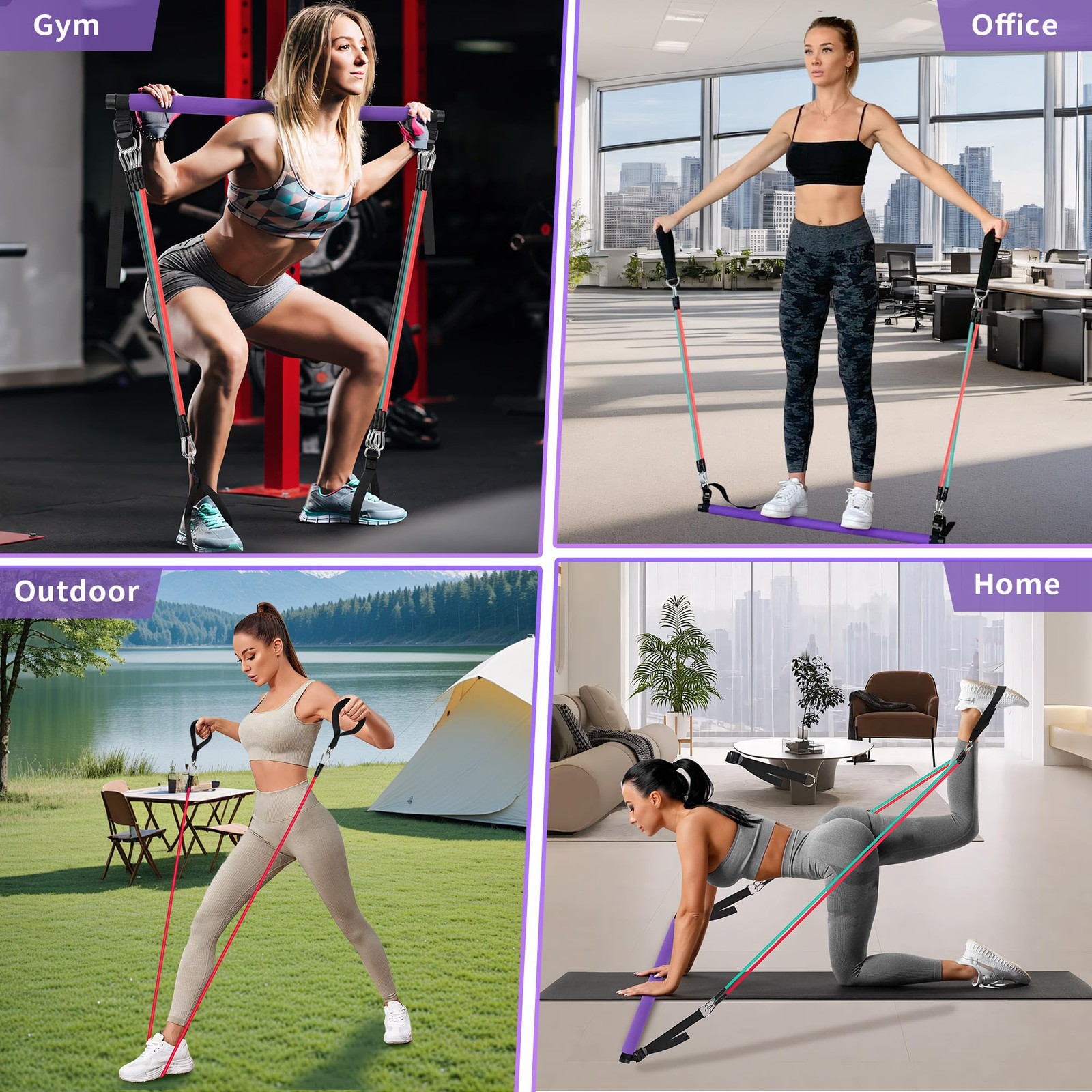 Goocrun Portable Pilates Bar Kit with Basic-Level, 15.20.30 LBS – Purple