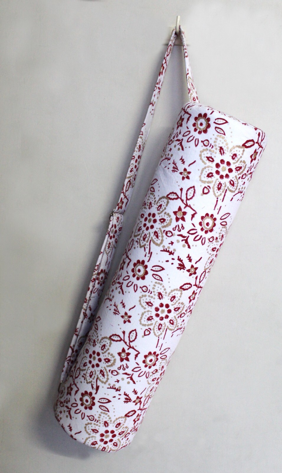Indian Red White Floral Cotton Unisex Bags Gym Shoulder Straps Yoga Mat Bags US