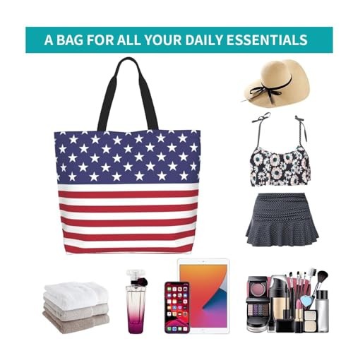 Cute Flag Tote Bag for Women and Men Reusable Shoulder One Size Usa Flag E