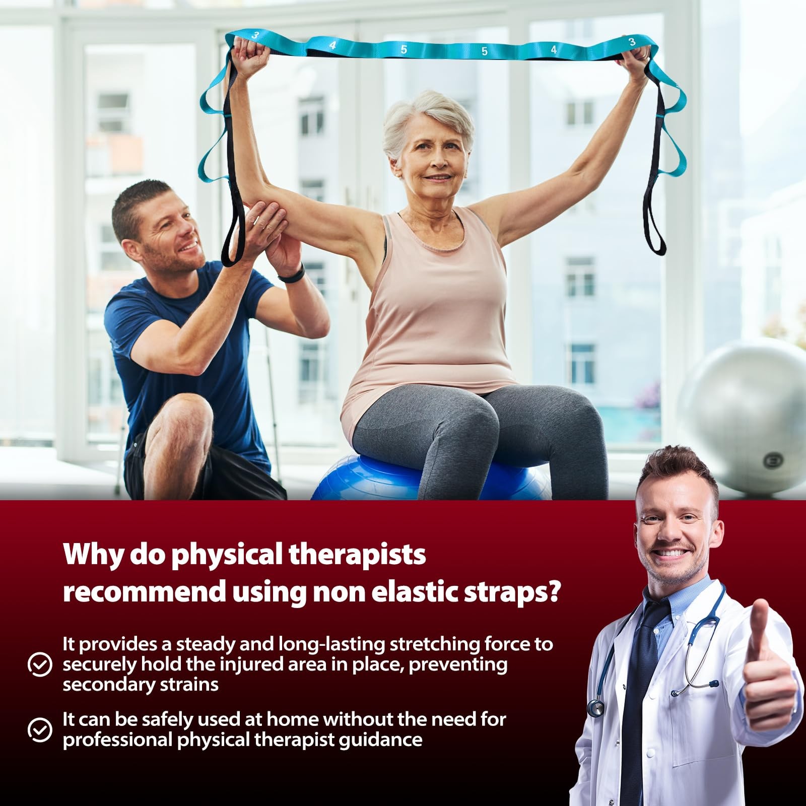 Stretching Strap with Loops for Physical Therapy,Yoga Strap for Stretching,Ho…