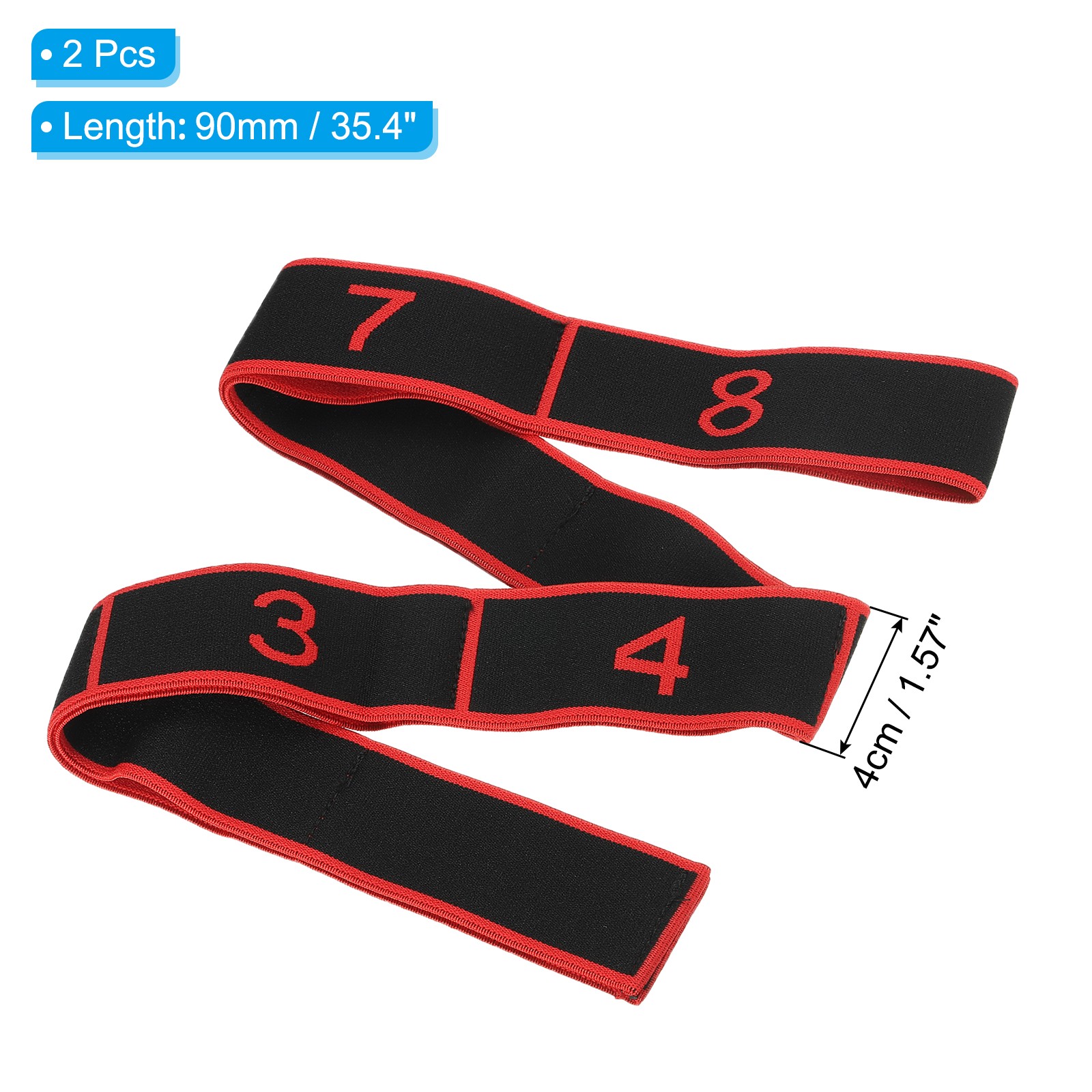 35.4 Inch 2 Pcs Exercise Bands Yoga Stretching Strap Latin Elastic Black/Red