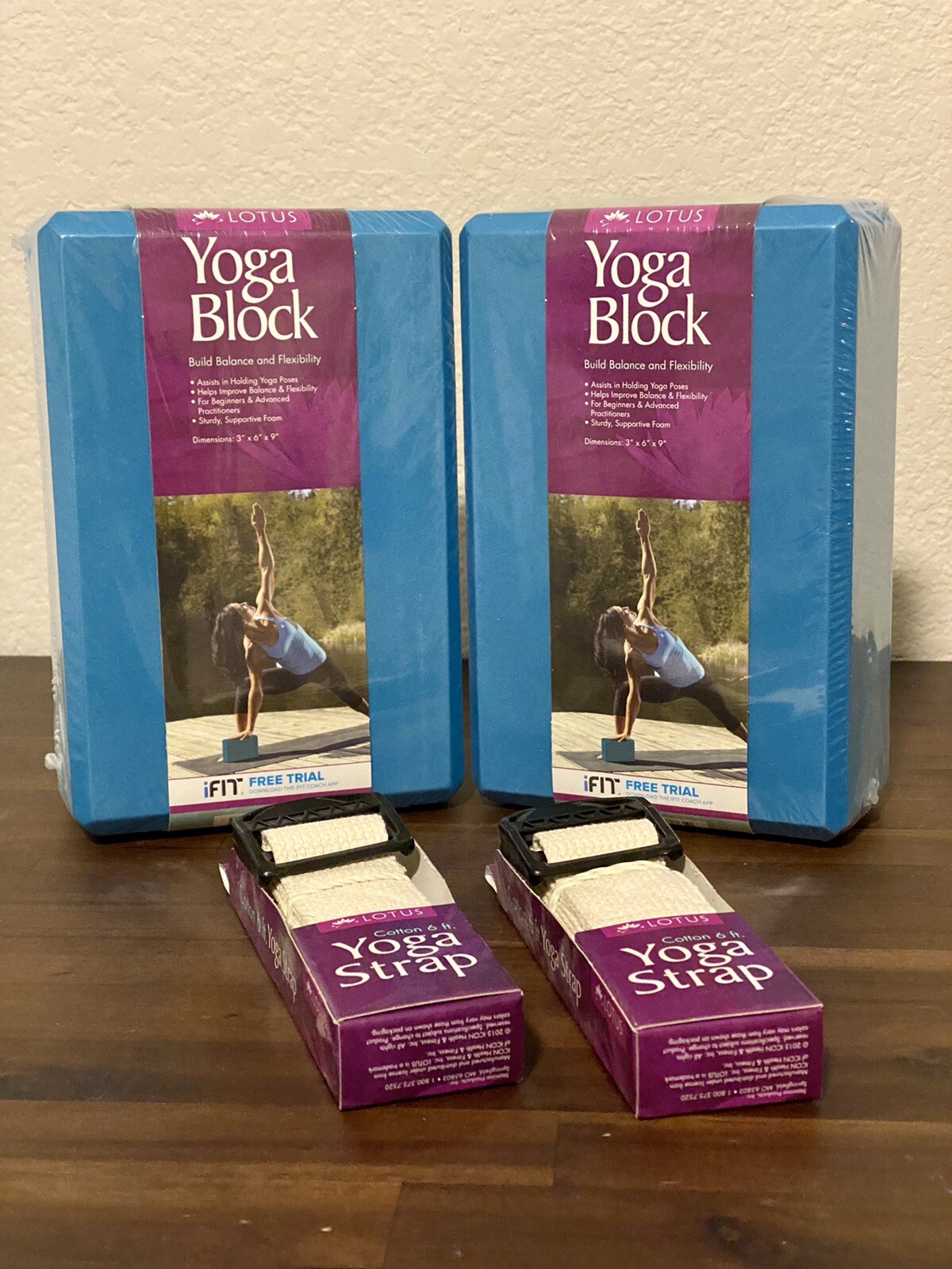 Lotus Yoga Set 2 Foam Yoga Blocks Blue Sealed & 2 Lotus Yoga Straps