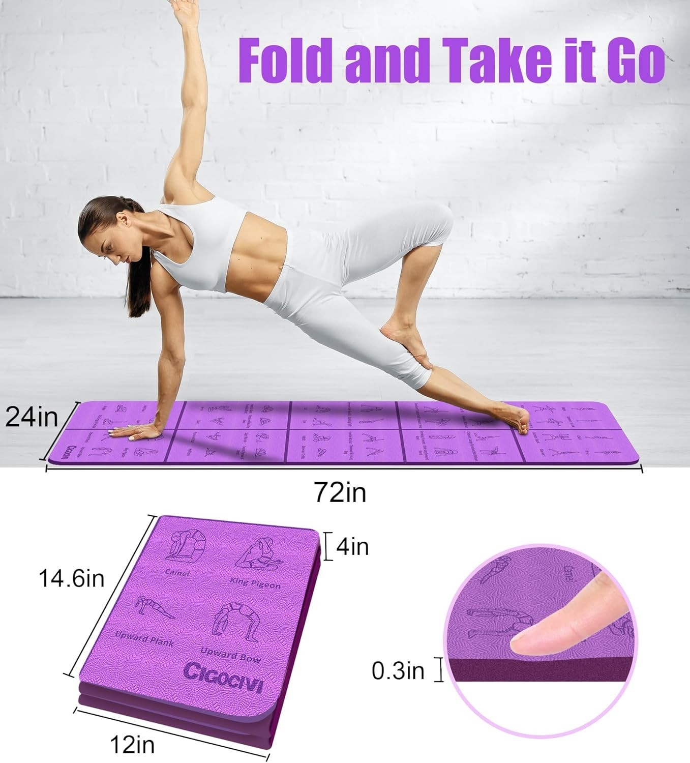 Foldable Thick Yoga Mat with Instructional Poses – Non-slip 8mm Thicken Exercise