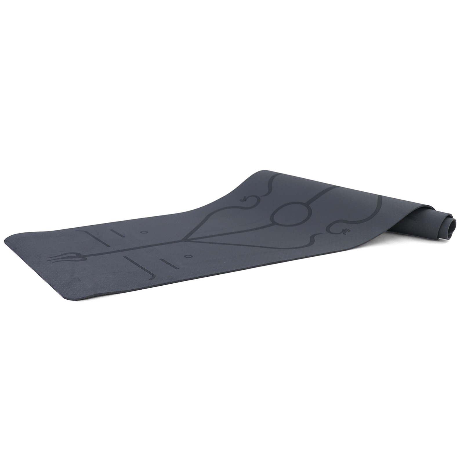 Premium yoga mat with symbols TPE black 182x61cm also for fitness Pilates