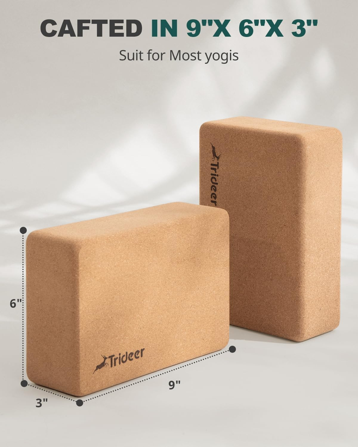 Cork Yoga Blocks, 2 Pack Natural Cork Blocks, High Density with Non Slip Surface