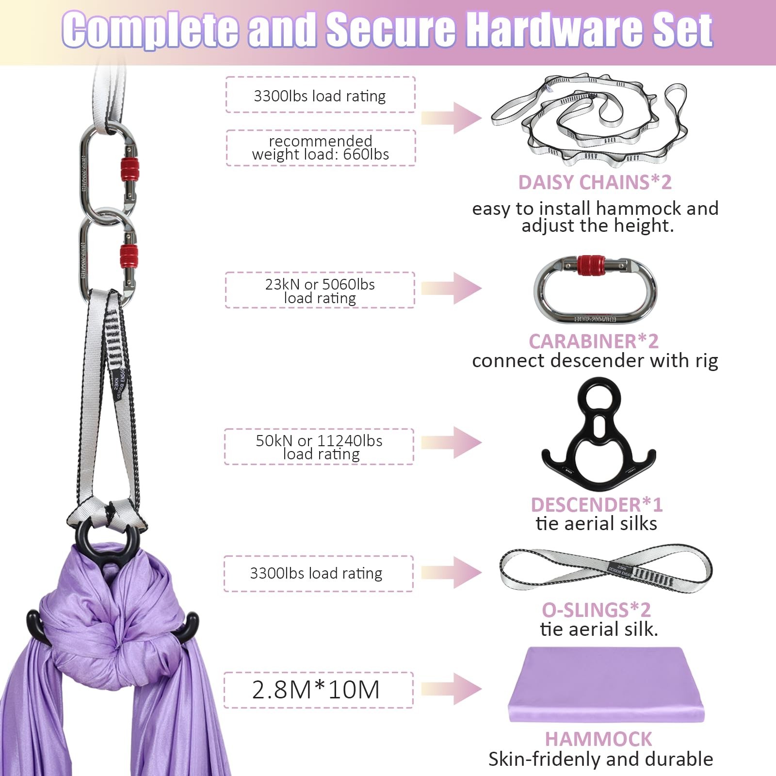 Aerial Silks Kit & Aerial Yoga Hammock – 11Yd Premium Fabric with Hardware – …