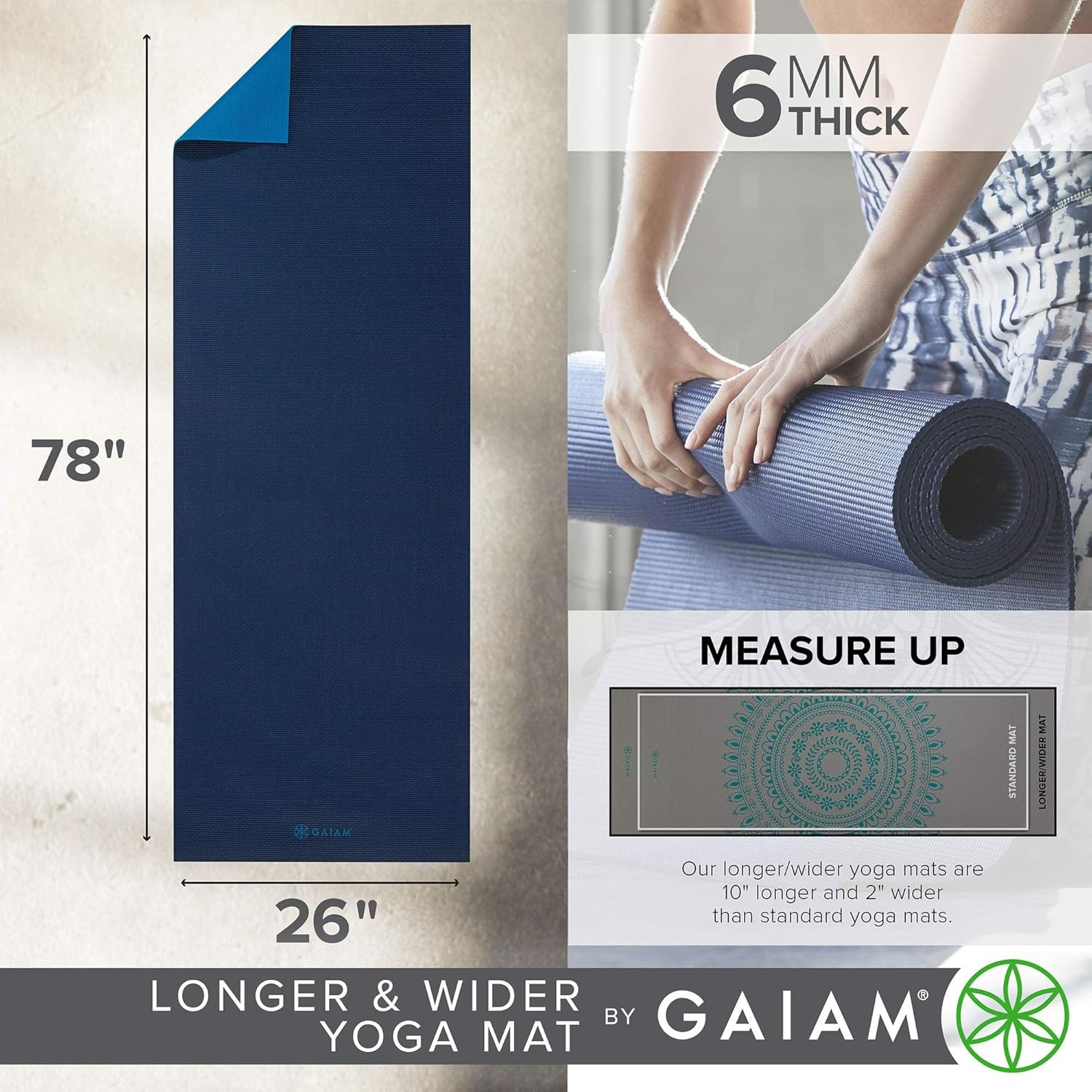 Solid Color Yoga Mat, Non Slip Exercise & Fitness Mat for All Types of Yoga,