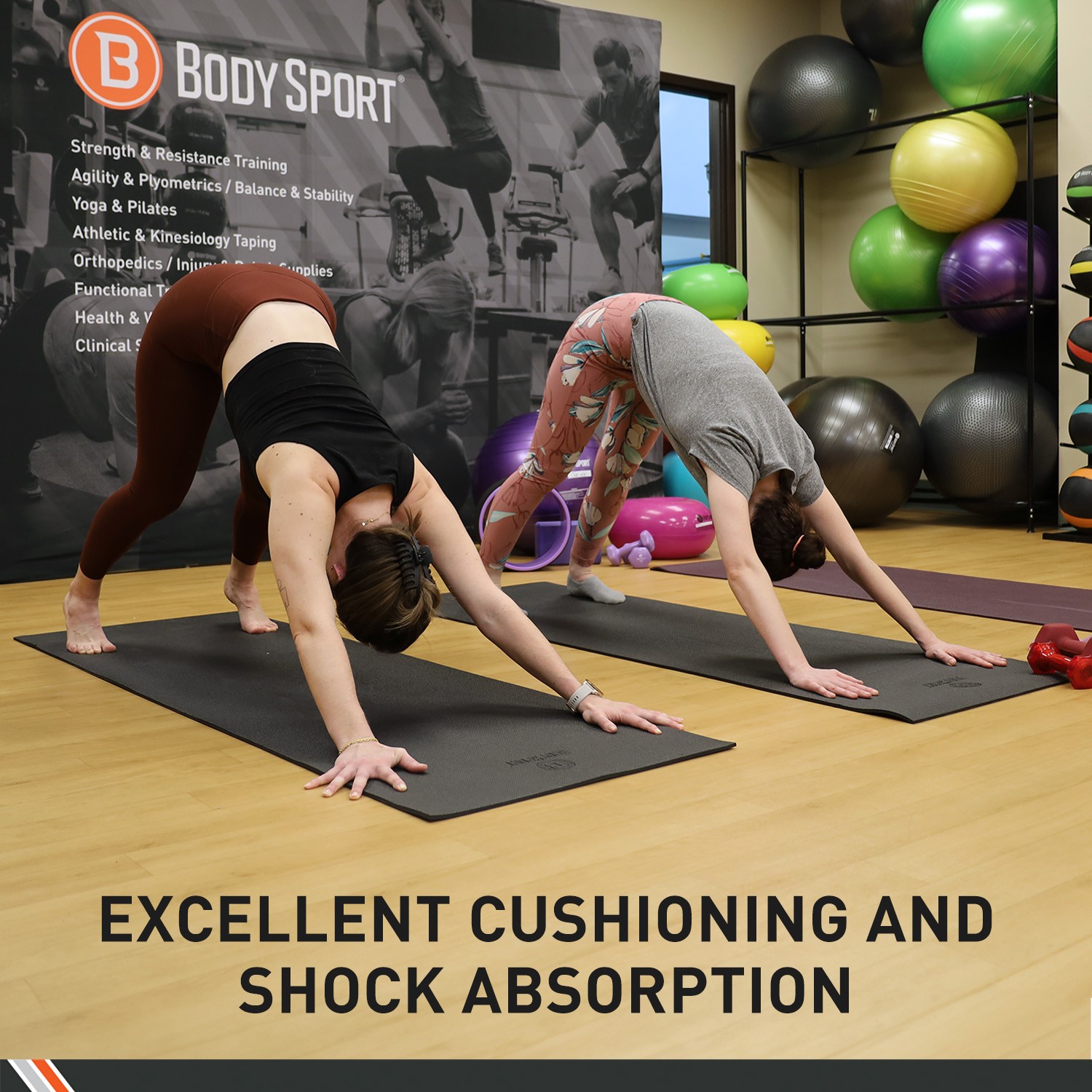 Body Sport 1/4&Prime; Yoga Mat, Black – High-Density, Non-Slip Surface with Shock