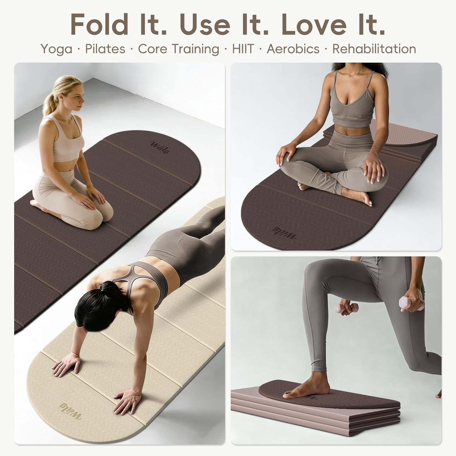 Foldable Yoga Mat 10Mm Thick TPE, Double-Sided Textured Non-Slip Dual-Color Mat,