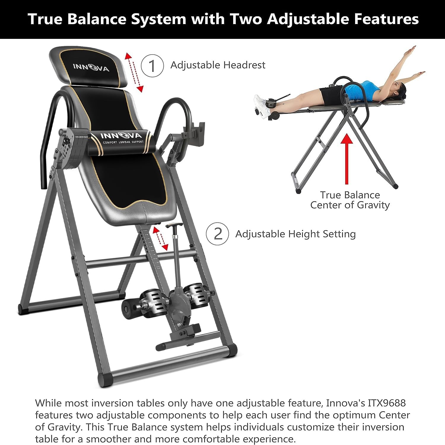 Inversion Table with Adjustable Headrest, Reversible Ankle Holders, and 300 l…
