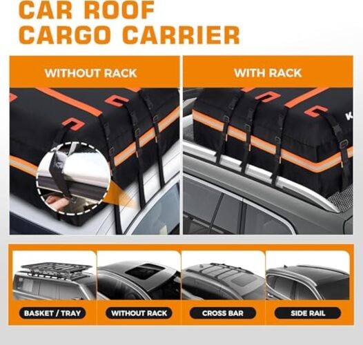 Car Rooftop Cargo Carrier Bag, Waterproof Car Roof Luggage 15 Cubic Feet