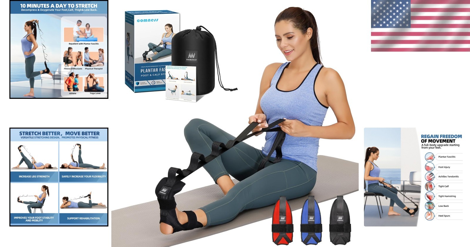 Portable 60&Prime; Foot Stretching Strap – Alleviate Plantar Fasciitis Pain Anywhere