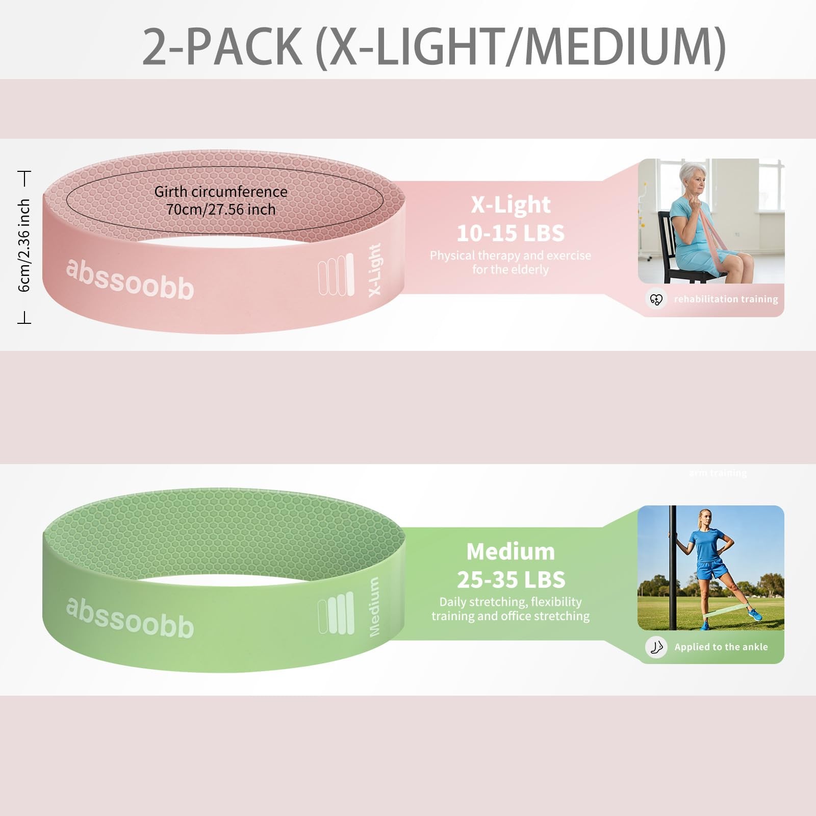 Abssoobb Silicone Resistance Loop 2-piece set X-Light，Medium, pink green