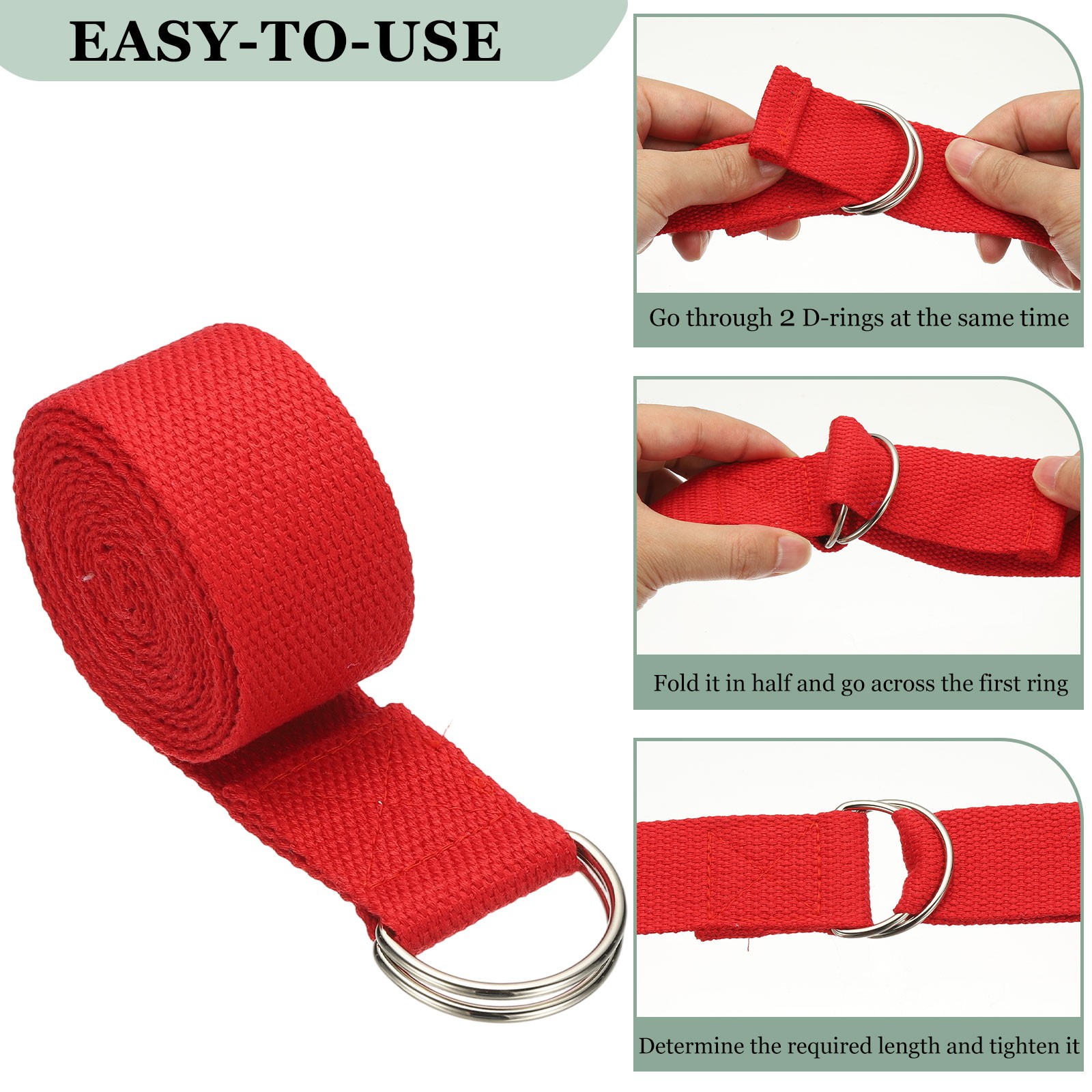 Yoga Strap with Adjustable Metal D Ring Buckle, 5.9ft & Dark Green