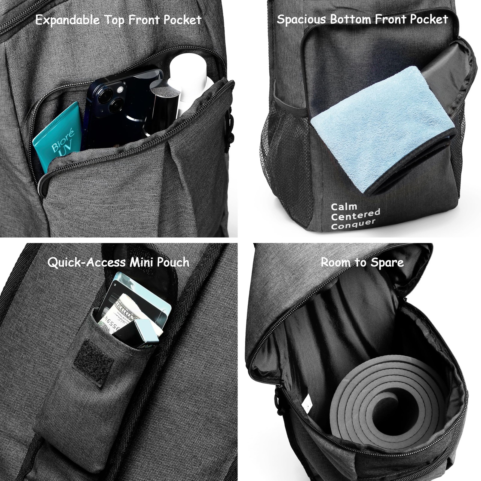 Yoga Mat Bag Carrier – Large Pockets & Water Bottle Holders. Yoga Backpack Fi…