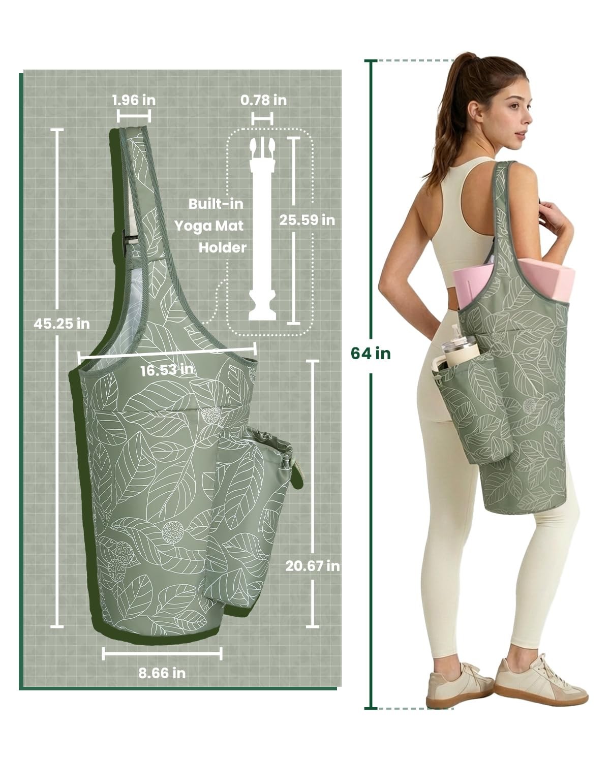 sportsnew Yoga Mat Bag for Women with Drawstring Pocket & Large, Yellow green
