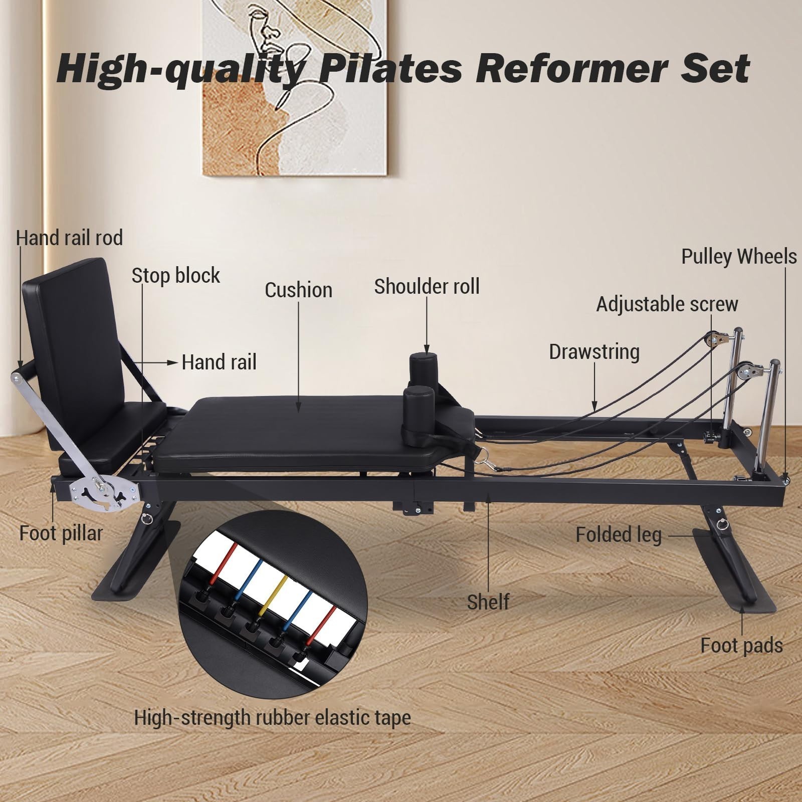 Foldable Pilates Reformer Home w/ Jumpboard, Quiet Heavy Duty, Dual Resistance