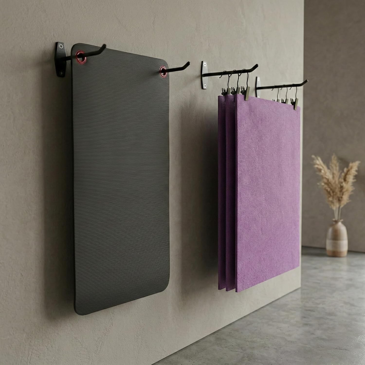 Yoga Mat Holder Wall Mount: Hanging Exercise Mat Rack – 2 Pack Heavy Duty