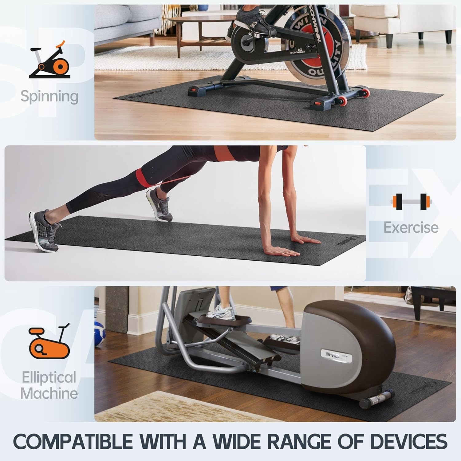 Treadmill Mat, Bike Trainer Mat for Stationary Spin Bike, 72&Prime; x 48&Prime; Non Slip