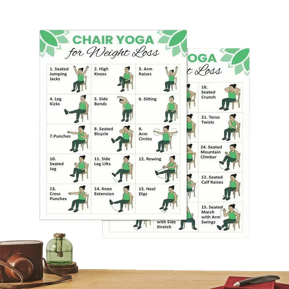 Chair Yoga For Seniors 30-Day Workout Poster 2 Pieces Chair Yoga